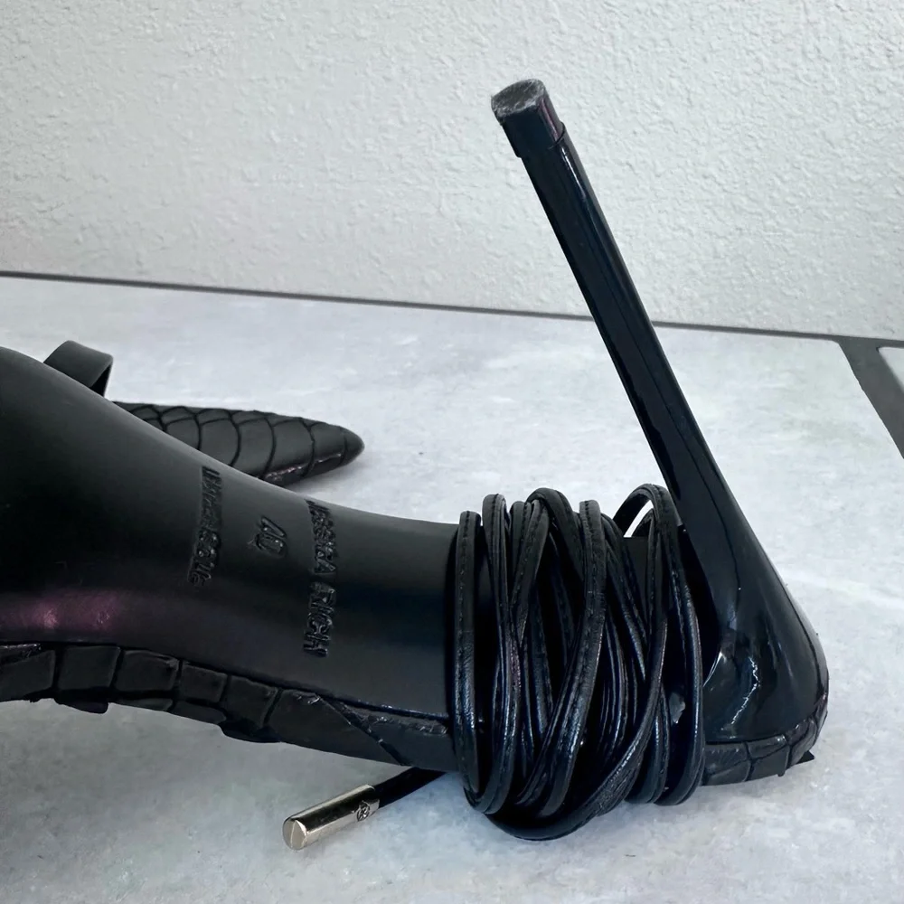 Rich Sandal by Jessica Rich Black Stiletto Lace Up Heels Size 40 / 9.5 - Picture 5 of 16